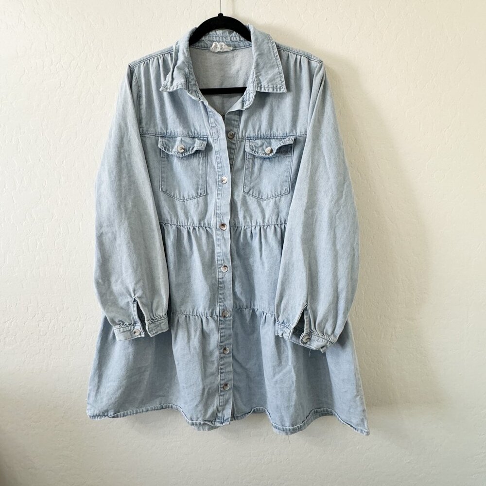 Andree By Unit Button Down Tiered Denim Mini Dres… - image 2